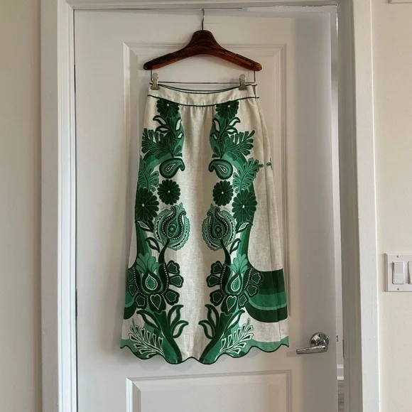 Farm Rio Green Color Festival Midi Skirt - Picture 5 of 11